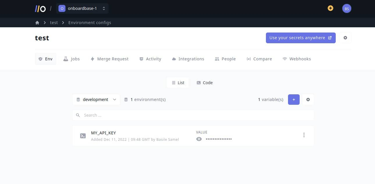 Screenshot of Onboardbase’s UI